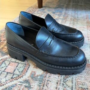 Black Leather Free People Lyra Lug Sole Platform Penn Loafers